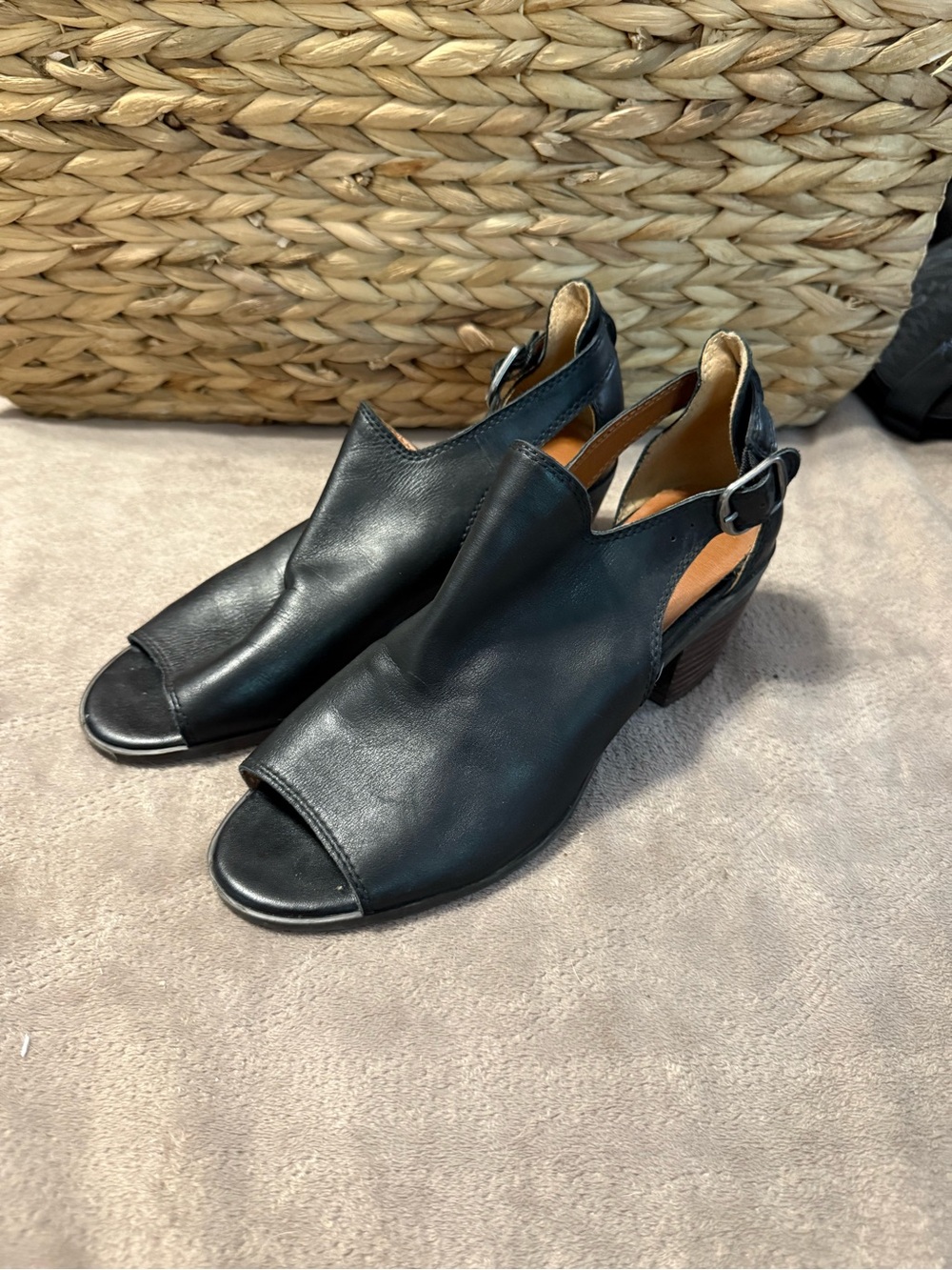 Lucky Brand Black Open-Toe Slingback Block Heels
